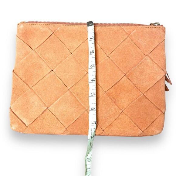 LOEFFLER RANDALL Chestnut Brown Woven Suede Logo Tassel Clutch 11 x 8 - Picture 5 of 9